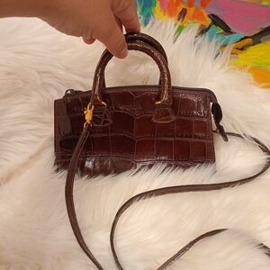 Furla Croc-Embossed Brown Mini Bag